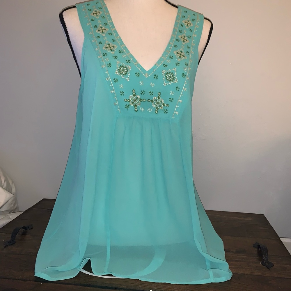 Mint Green Flowy Sleeveless Blouse